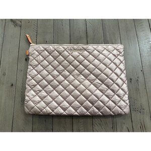 MZ Wallace Medium Metro Pouch Rose Gold Metallic Quilted Nylon Leather Trim